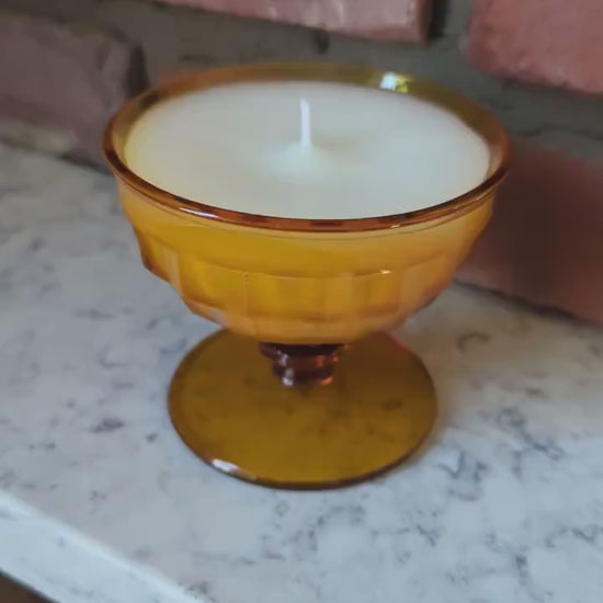 Sugar Cookie Candle: Vintage Amber Glass, Coco-Soy Wax, Upcycled Luxury
